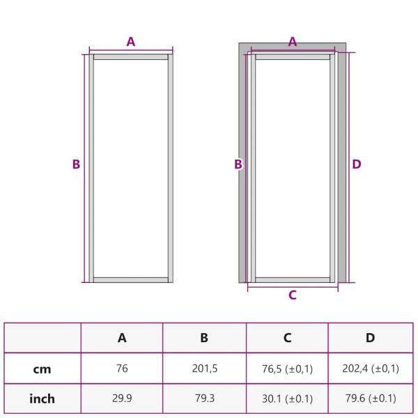 Innentür Schlank Golden 76x201,5 cm Hartglas und Aluminium