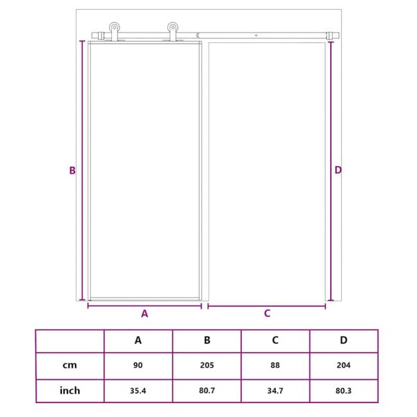 Schiebetür Schwarz 90x205 cm Hartglas und Aluminium