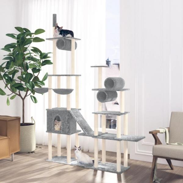ARDEBO.de - Kratzbaum mit Sisal-Kratzsäulen Hellgrau 279 cm