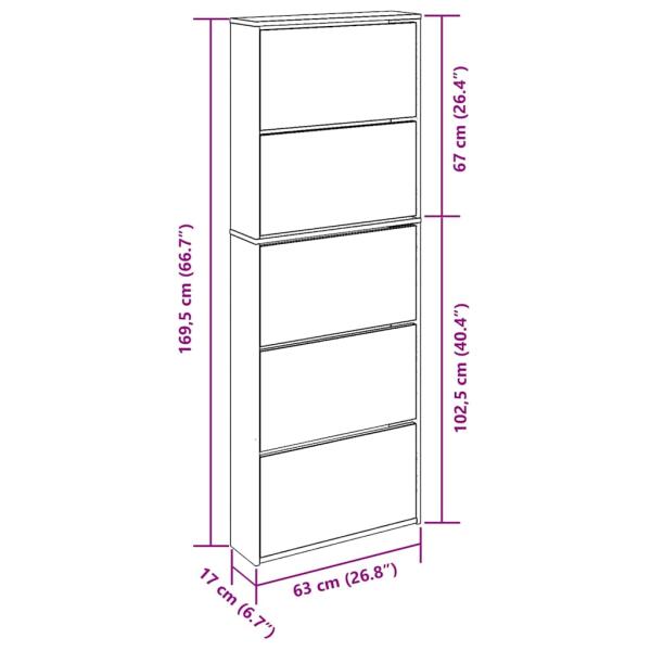 Schuhschrank mit 5 Fächern Spiegel Weiß 63×17×169,5 cm