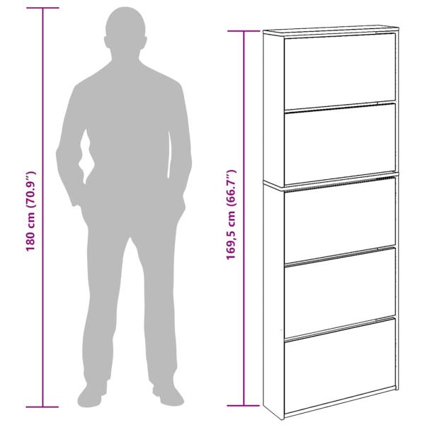 Schuhschrank mit 5 Fächern Spiegel Weiß 63×17×169,5 cm