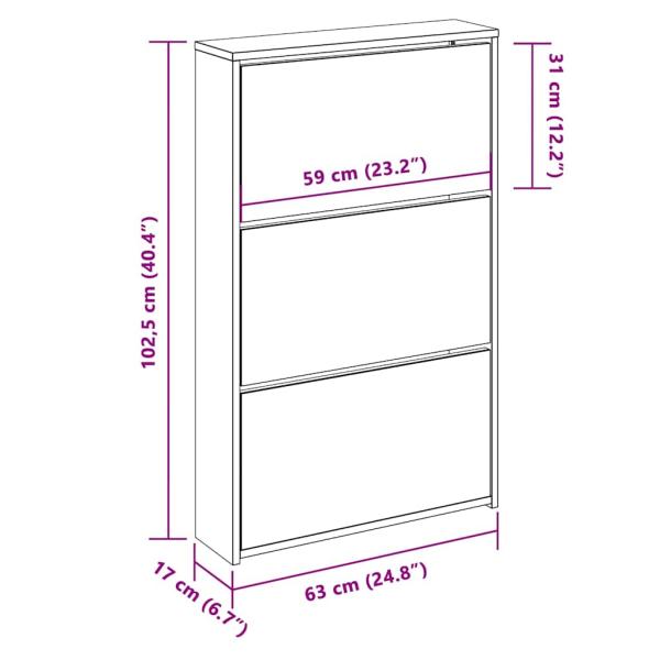 Schuhschrank mit 3 Fächern Spiegel Weiß 63x17x102,5 cm