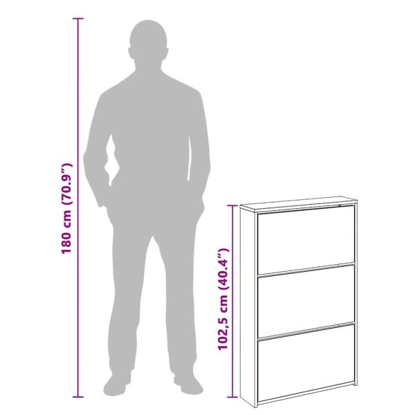 Schuhschrank mit 3 Fächern Spiegel Weiß 63x17x102,5 cm