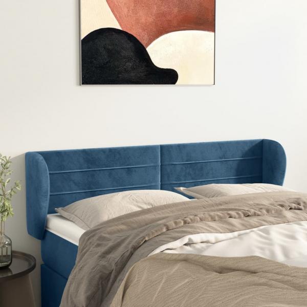 ARDEBO.de - Kopfteil mit Ohren Dunkelblau 147x23x78/88 cm Samt
