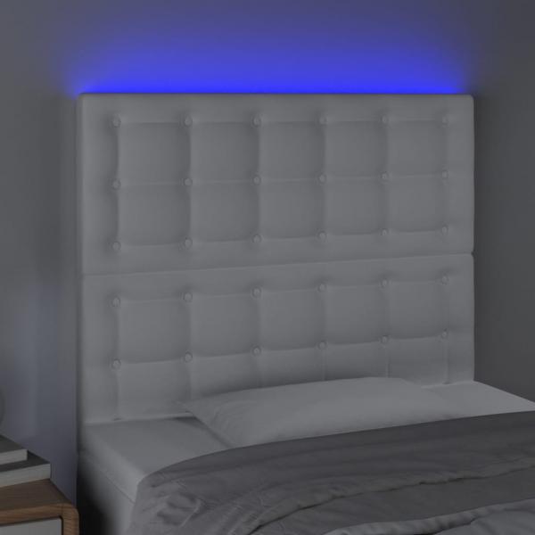 LED Kopfteil Weiß 100x5x118/128 cm Kunstleder