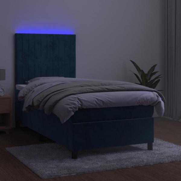 Boxspringbett mit Matratze & LED Dunkelblau 100x200 cm Samt