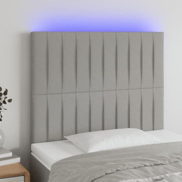 ARDEBO.de - LED Kopfteil Hellgrau 100x5x118/128 cm Stoff