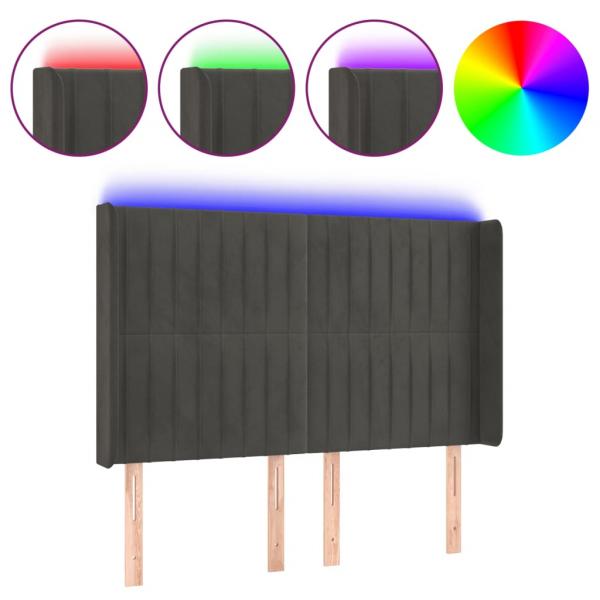 LED Kopfteil Dunkelgrau 147x16x118/128 cm Samt