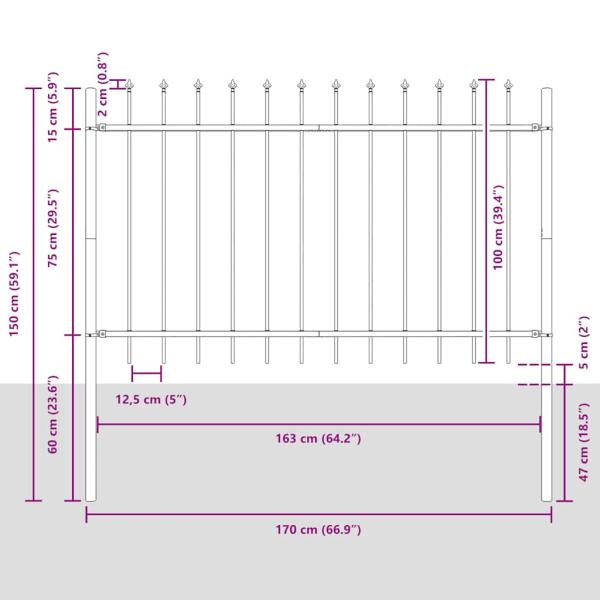 Gartenzaun mit Speerspitzen Stahl 1,7 x 1 m Schwarz