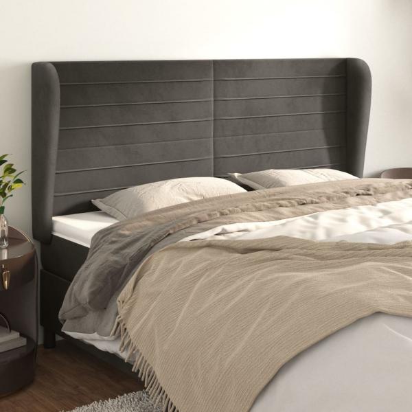ARDEBO.de - Kopfteil mit Ohren Dunkelgrau 163x23x118/128 cm Samt