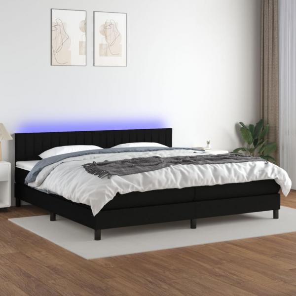 ARDEBO.de - Boxspringbett mit Matratze & LED Schwarz 200x200 cm Stoff