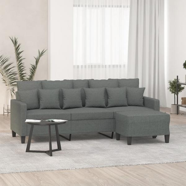 ARDEBO.de - 3-Sitzer-Sofa mit Hocker Dunkelgrau 180 cm Stoff