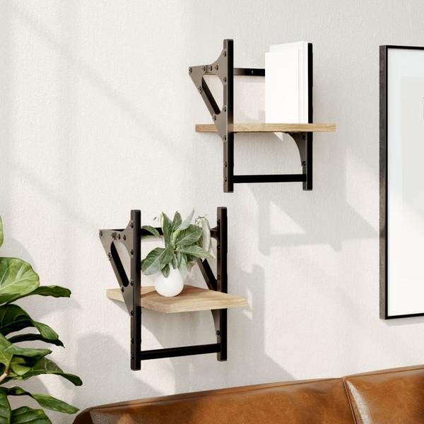 ARDEBO.de - Wandregale mit Stangen 2 Stk. Sonoma-Eiche 20x25x30 cm