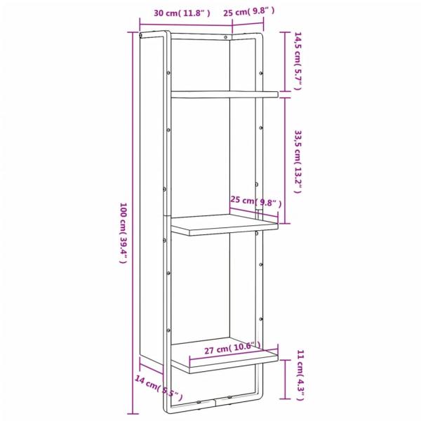 Wandregal 3 Fächer Sonoma-Eiche 30x25x100 cm Holzwerkstoff