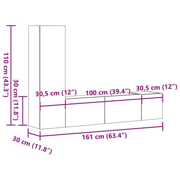 3-tlg. TV-Schrank-Set Grau Sonoma Holzwerkstoff