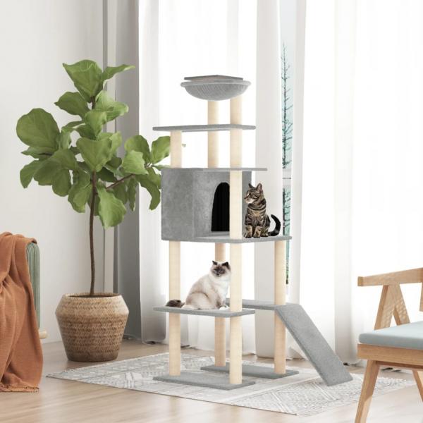 ARDEBO.de - Kratzbaum mit Sisal-Kratzsäulen Hellgrau 166 cm