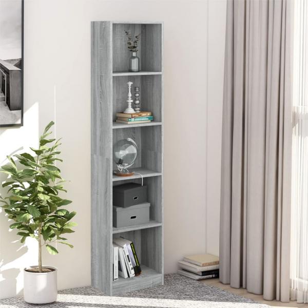 ARDEBO.de - Bücherregal 5 Fächer Grau Sonoma 40x24x175 cm Holzwerkstoff