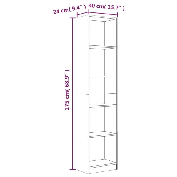 Bücherregal 5 Fächer Grau Sonoma 40x24x175 cm Holzwerkstoff