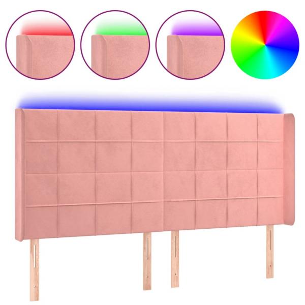LED Kopfteil Rosa 183x16x118/128 cm Samt