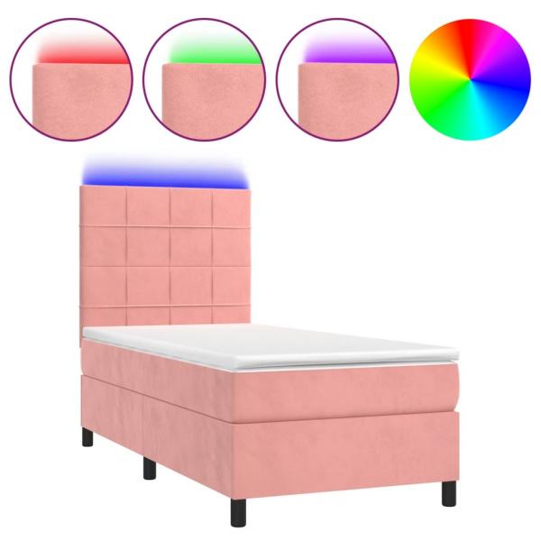 Boxspringbett mit Matratze & LED Rosa 90x190 cm Samt