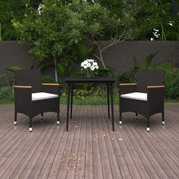 ARDEBO.de - 3-tlg. Garten-Essgruppe mit Auflagen Poly Rattan und Glas