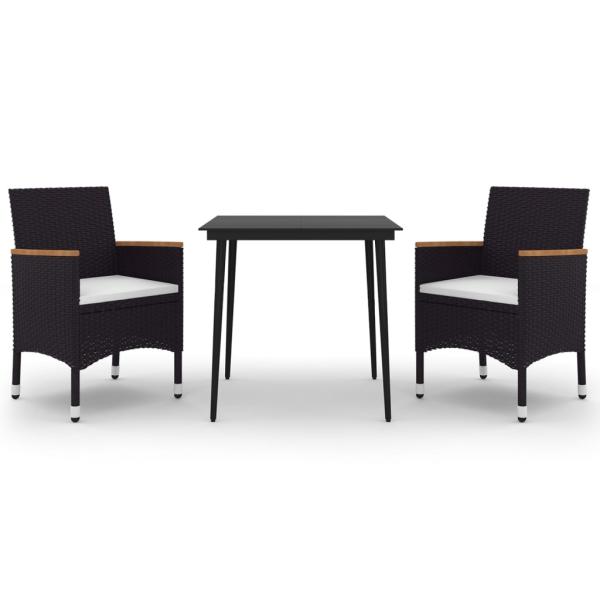 3-tlg. Garten-Essgruppe mit Auflagen Poly Rattan und Glas