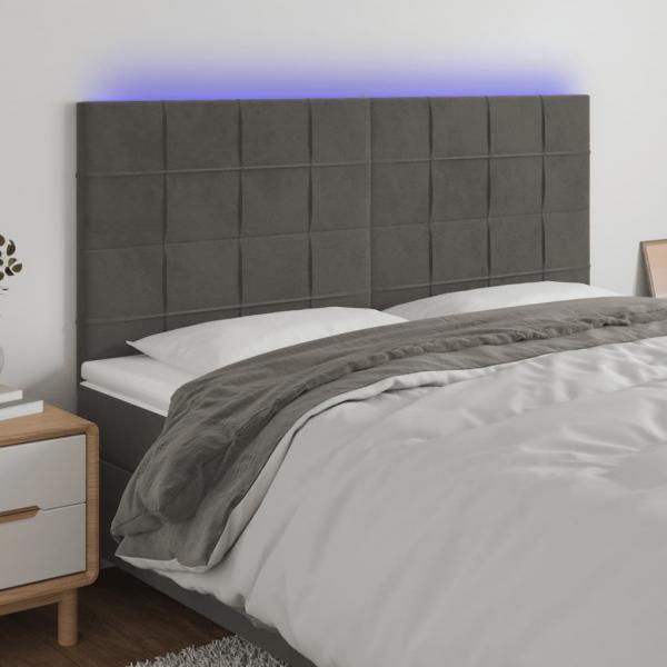 ARDEBO.de - LED Kopfteil Dunkelgrau 200x5x118/128 cm Samt