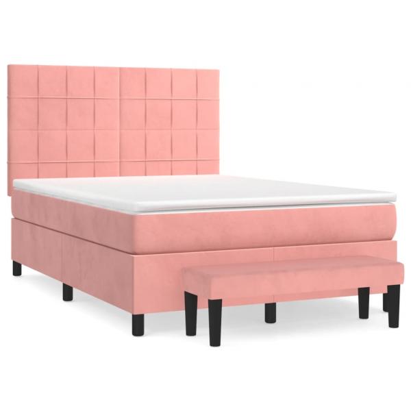 Boxspringbett mit Matratze Rosa 140x190 cm Samt
