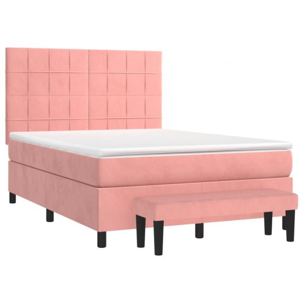 Boxspringbett mit Matratze Rosa 140x190 cm Samt