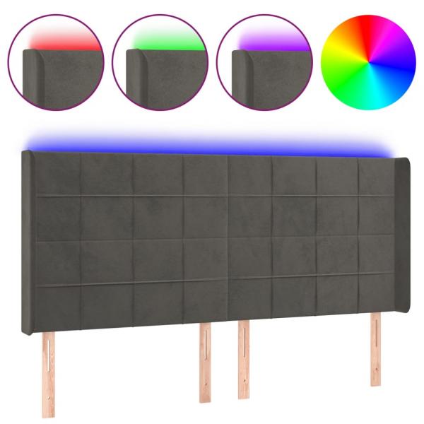 LED Kopfteil Dunkelgrau 203x16x118/128 cm Samt