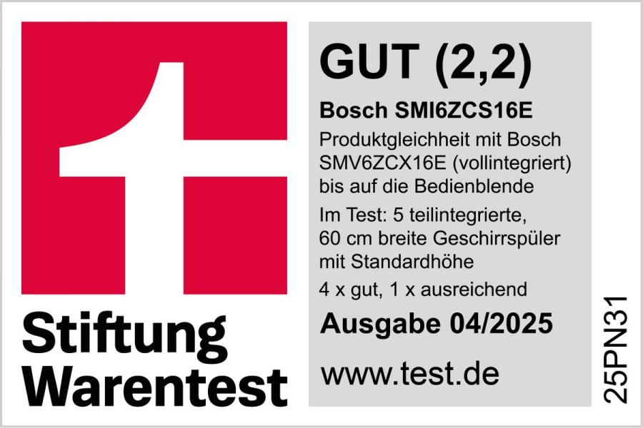 ARDEBO.de Bosch SMI6ZCS16E Serie 6 Teilintegrierter Geschirrspüler, 60 cm breit, 14 Maßgedecke, Besteck-Schublade, 3-fach Rackmatik, edelstahl