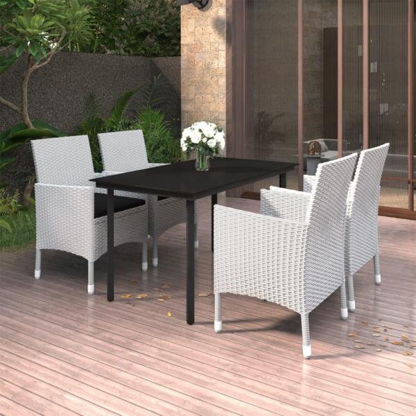 ARDEBO.de - 5-tlg. Garten-Essgruppe mit Auflagen Poly Rattan und Glas