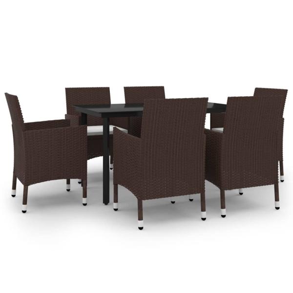 7-tlg. Garten-Essgruppe mit Auflagen Poly Rattan und Glas