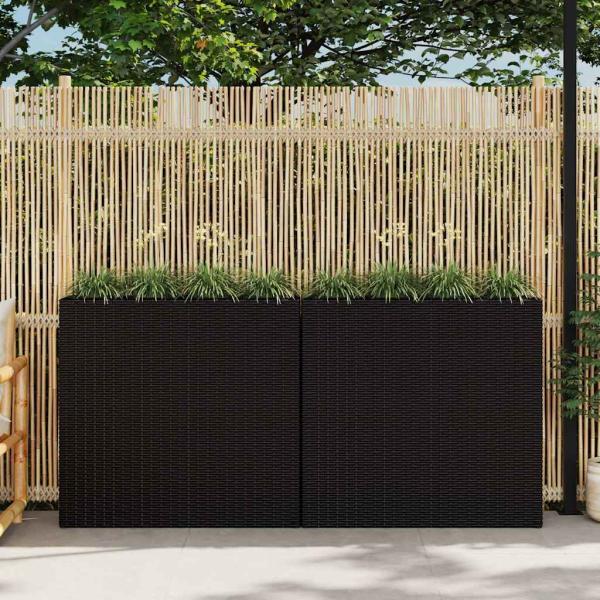 ARDEBO.de - Garten-Hochbeet mit 4 Töpfen 2 Stk. Poly Rattan Schwarz
