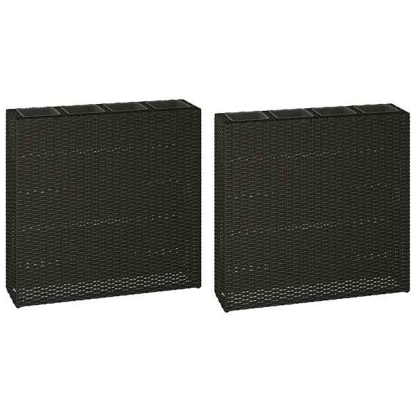 Garten-Hochbeet mit 4 Töpfen 2 Stk. Poly Rattan Schwarz