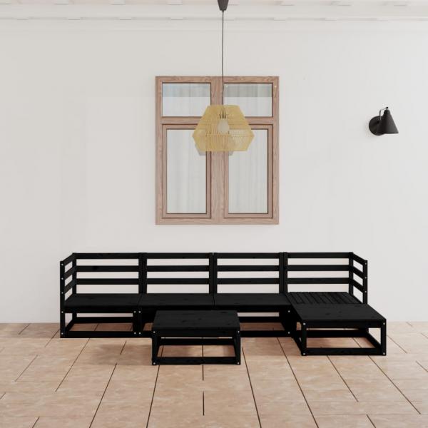 ARDEBO.de - 6-tlg. Garten-Lounge-Set Schwarz Massivholz Kiefer