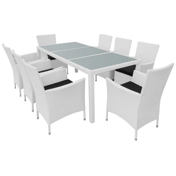 9-tlg. Garten-Essgruppe Poly Rattan Cremeweiß