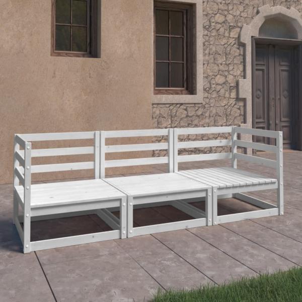 ARDEBO.de - Outdoor-Sofa 3-Sitzer Weiß Massivholz Kiefer