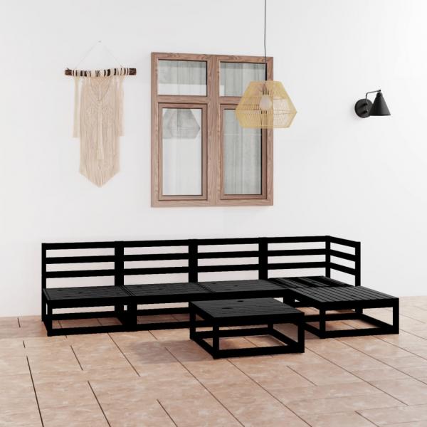 ARDEBO.de - 6-tlg. Garten-Lounge-Set Schwarz Massivholz Kiefer