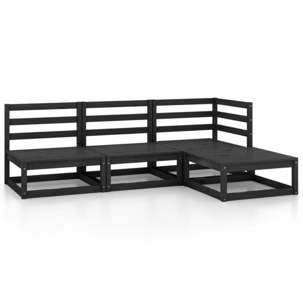4-tlg. Garten-Lounge-Set Schwarz Massivholz Kiefer
