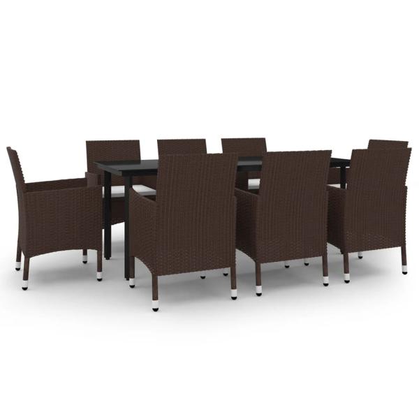 9-tlg. Garten-Essgruppe mit Auflagen Poly Rattan und Glas