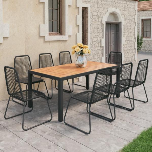 ARDEBO.de - 9-tlg. Garten-Essgruppe PVC Rattan Schwarz und Braun