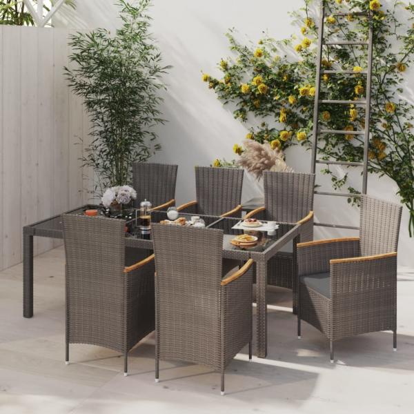 ARDEBO.de - 7-tlg. Garten-Essgruppe mit Auflagen Poly Rattan Schwarz & Grau