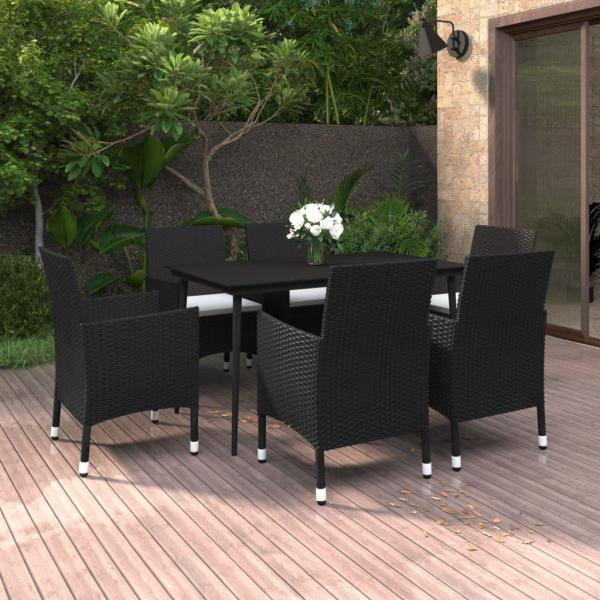 ARDEBO.de - 7-tlg. Garten-Essgruppe mit Auflagen Poly Rattan und Glas