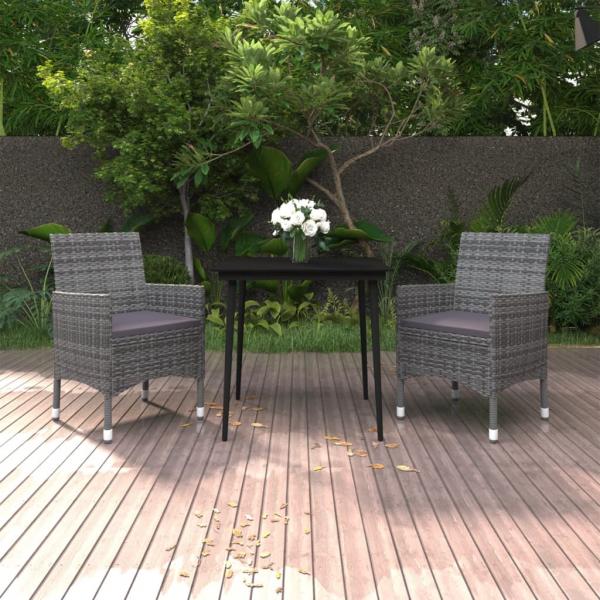 ARDEBO.de - 3-tlg. Garten-Essgruppe mit Auflagen Poly Rattan und Glas