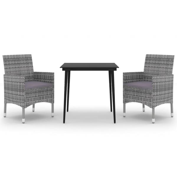 3-tlg. Garten-Essgruppe mit Auflagen Poly Rattan und Glas