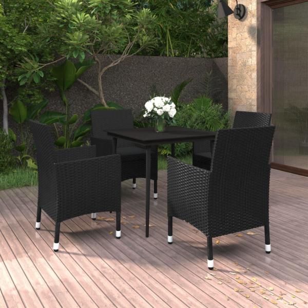 ARDEBO.de - 5-tlg. Garten-Essgruppe mit Auflagen Poly Rattan und Glas