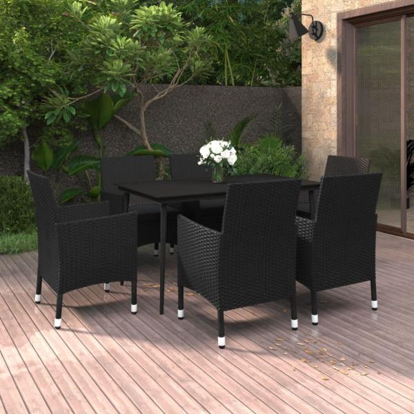 ARDEBO.de - 7-tlg. Garten-Essgruppe mit Auflagen Poly Rattan und Glas
