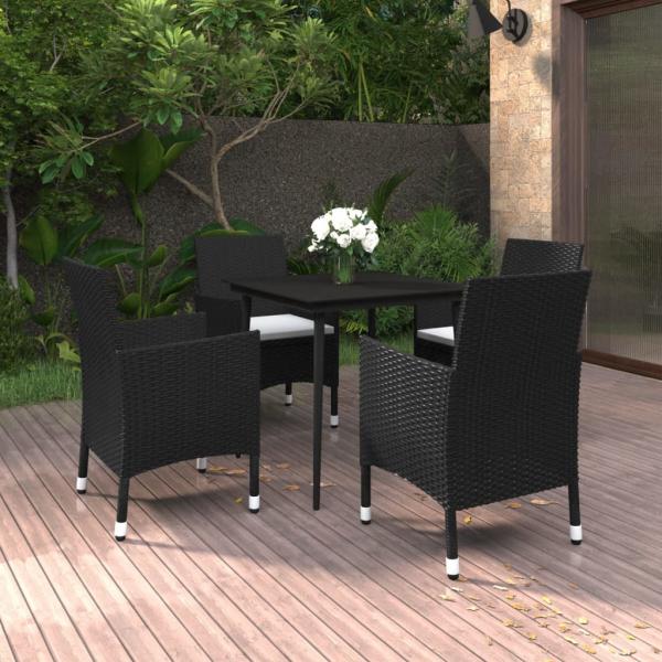 ARDEBO.de - 5-tlg. Garten-Essgruppe mit Auflagen Poly Rattan und Glas