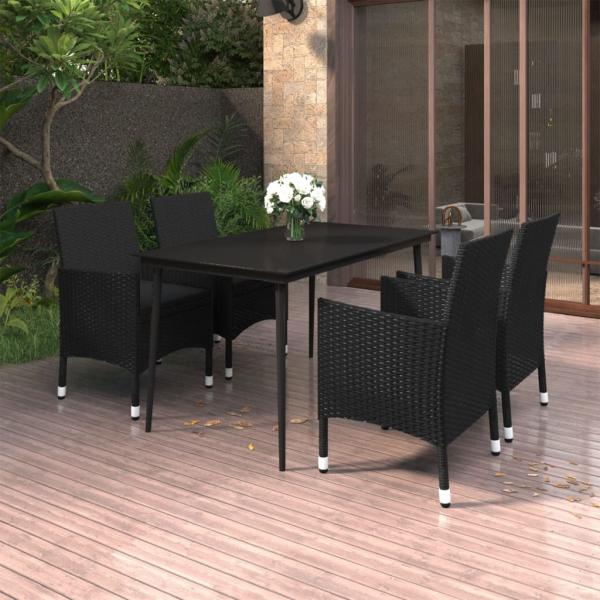 ARDEBO.de - 5-tlg. Garten-Essgruppe mit Auflagen Poly Rattan und Glas